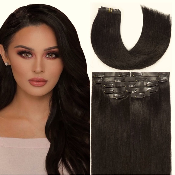 18” Off Black #1B PU Seamless Clip in Extensions 100% Human Hair 7pcs 120g It#CI - Picture 1 of 9